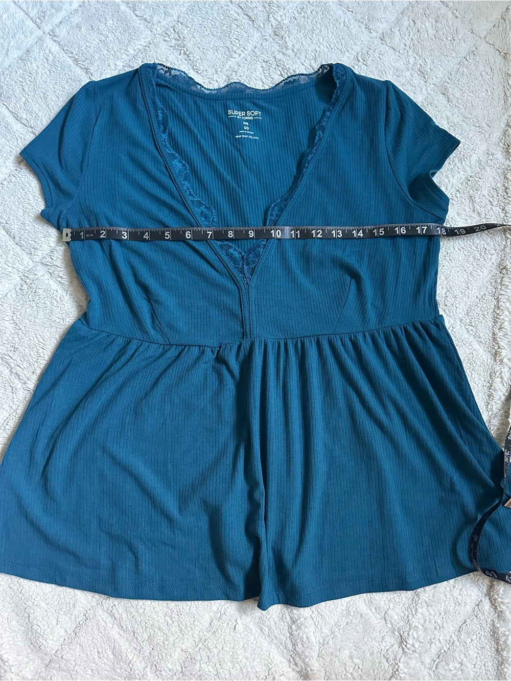 Torrid | Legion Blue Lace Trim Babydoll Top | Size 00 - Picture 6 of 7